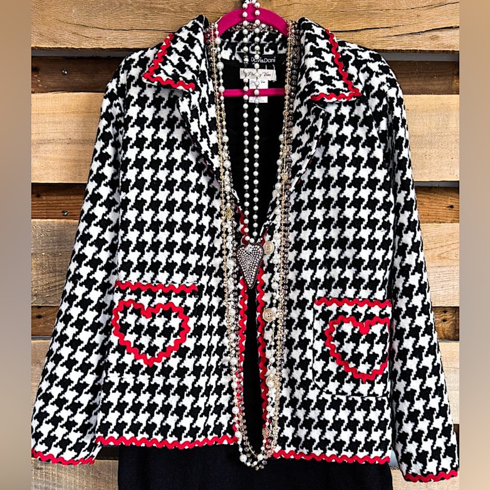 🍒BOGO50%🍒🆕❤️DAVI & DANI: Houndstooth Zig Zag Trim Coat SMALL
